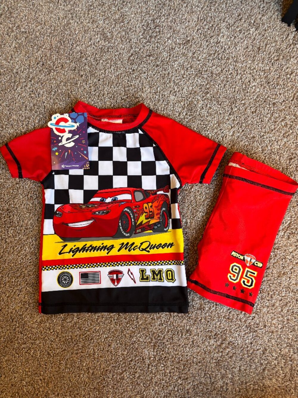 Disney Pixar Cars Lightning McQueen Boys 2 Piece Swimsuit Size 4 NWT